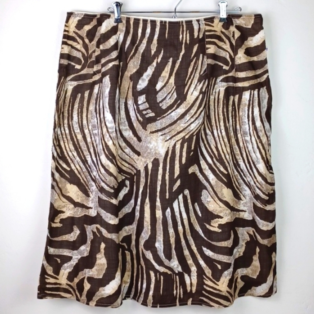 STYLE & CO Brown Tan & Cream Zebra Print 100% Cotton Summer Skirt SZ 18 NWT
